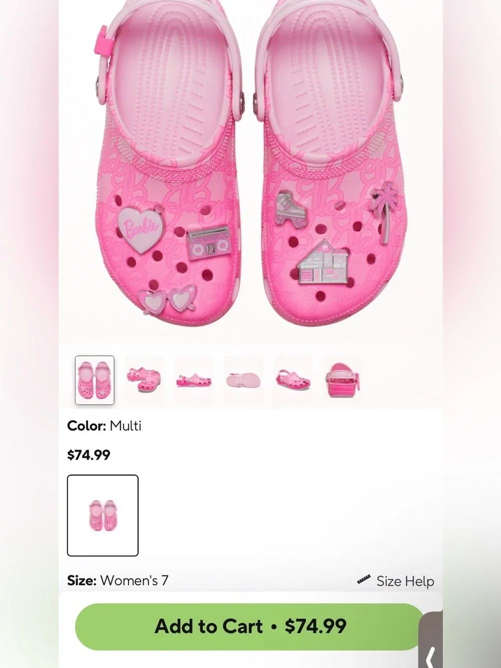 🩷 NWT! CROCS Barbie Clog Sandals with Charms Size Womens 7-7.5 /Youth 5